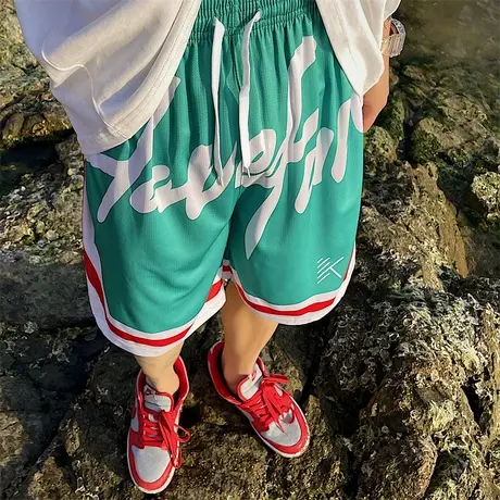 短裤男夏季美式街头字母印花条纹篮球裤宽松直筒休闲运动五分裤子商品大图