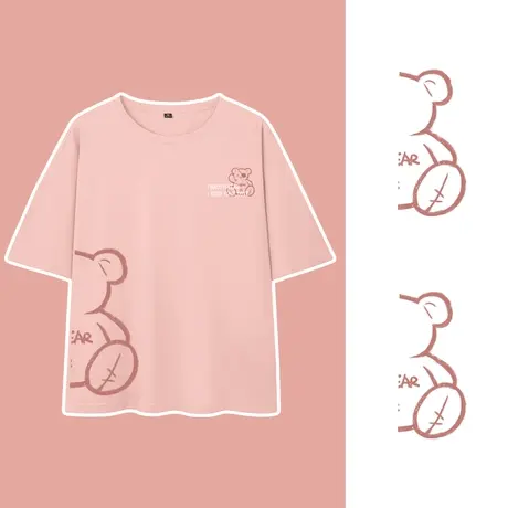 真维斯LIFE粉色半袖纯棉短袖t恤女ins潮2023新款夏季薄款宽松体恤商品大图