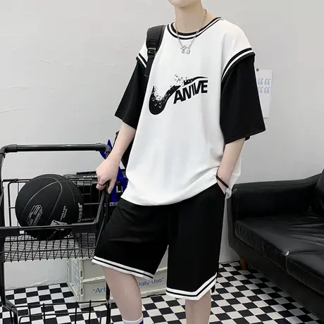 青少年运动套装男大童夏装篮球衣服初中高中学生帅气男孩短袖t恤商品大图