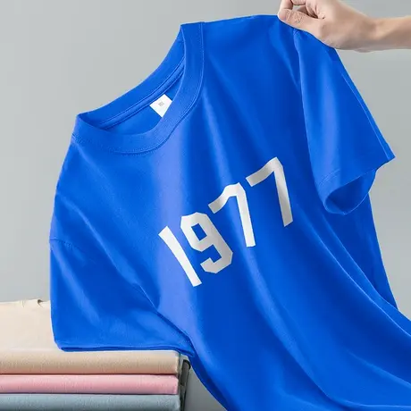 克莱因蓝重磅纯棉短袖t恤男夏季上衣服潮流宽松全棉半袖圆领体恤商品大图