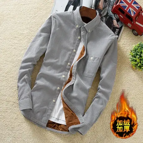 衬衫男秋冬季潮牌保暖打底衫青少年潮流加绒加厚休闲长袖男装衬衣商品大图