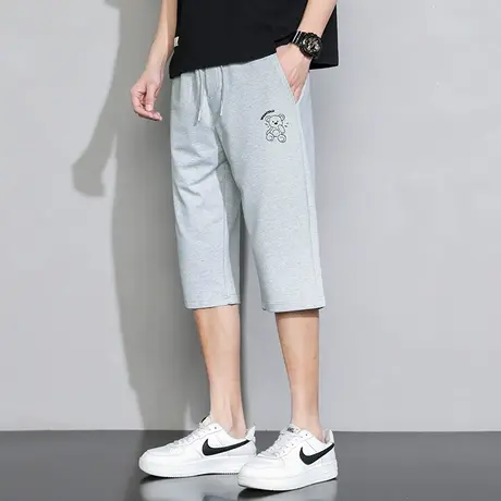 休闲短裤子男士夏季外穿潮流百搭灰色运动七分裤直筒修身小熊卫裤商品大图