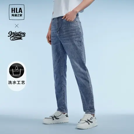 HLA/海澜之家宽松锥形蓝灰牛仔裤24春夏季新款休闲微弹长裤子男士图片