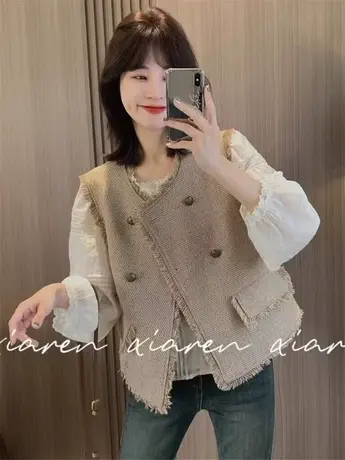 小香风马甲背心女外搭2023秋季新款百搭小个子复古马夹坎肩外套商品大图