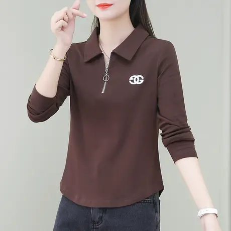 短款长袖t恤衫女春秋新款时髦修身显瘦上衣服百搭半拉链薄款外套商品大图