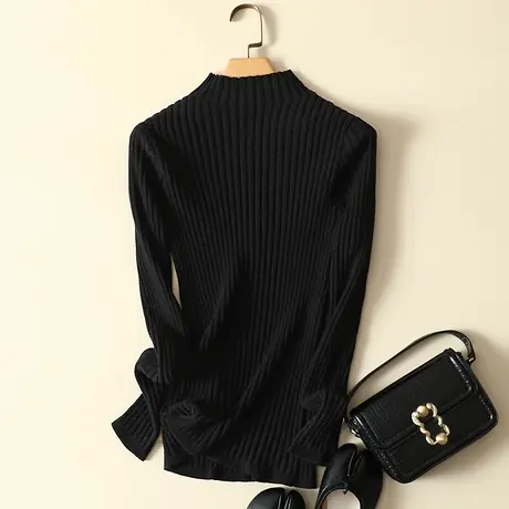 天鹅绒秋冬2023新款加厚内搭黑色半高领针织打底衫毛衣女士上衣图片