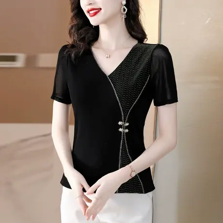 短袖t恤女2023新款漂亮收腰显瘦洋上衣设计感小众女气质减龄小衫图片