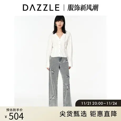 DAZZLE地素奥莱春夏法式暗纹设计感显瘦收腰白衬衫衬衣上衣女图片