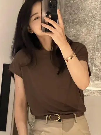 莫代尔t恤女短袖2023年新款修身打底衫冰丝夏季短款紧身体恤上衣图片