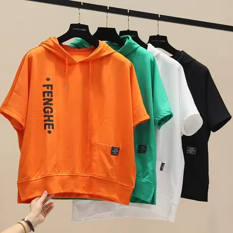 BF短袖女设计感小众潮ins夏季2023连帽半袖卫衣宽松t恤洋气打底衫商品大图