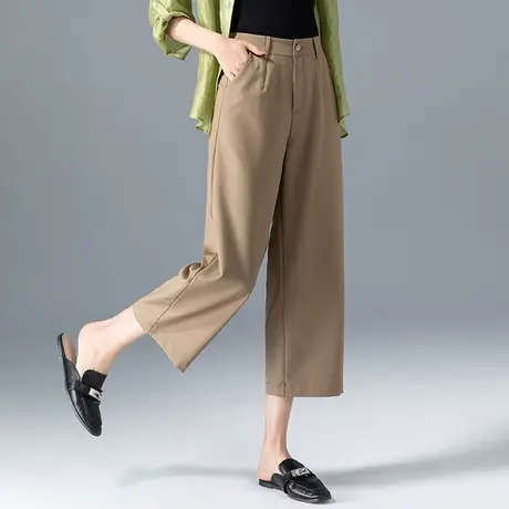 高腰窄版冰丝阔腿裤女夏薄款2024新款小个子八分裤夏季七分直筒裤商品大图