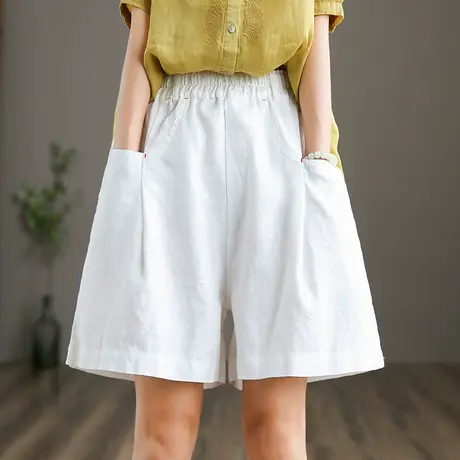 dza 白色亚麻短裤2022夏季薄款棉麻裤子女士宽松阔腿裤五分休闲裤图片