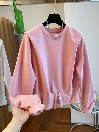 2023秋季新款设计感小众宽松套头洋气收腰卫衣女短款掐腰卡腰上衣商品大图