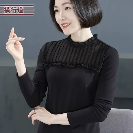 2025新款春季半高领打底衫修身大码雪纺上衣中年妈妈长袖T恤女装商品大图
