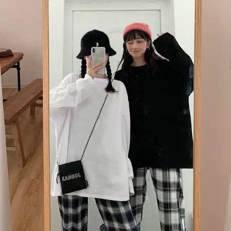 2024年早秋季新款春秋打底衫宽松港味白色长袖t恤女装潮ins上衣服图片