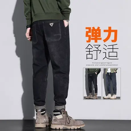 春秋款男款美式高街男裤子秋季弹力宽松直筒休闲牛仔长裤秋天秋装图片