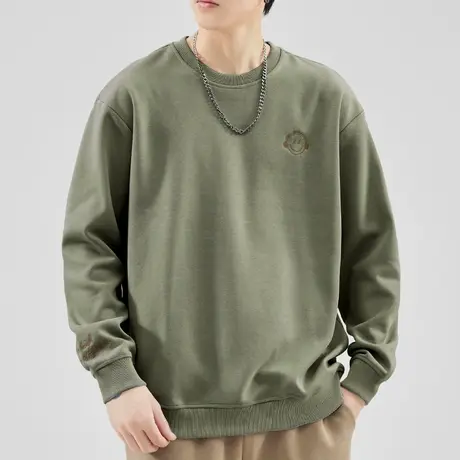 春秋款2024新款潮牌长袖T恤上衣春季男士中性风重磅圆领卫衣男装商品大图