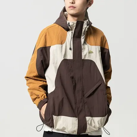 男士撞色夹克外套男高级感痞帅春秋季2023新款工装连帽冲锋衣男款商品大图