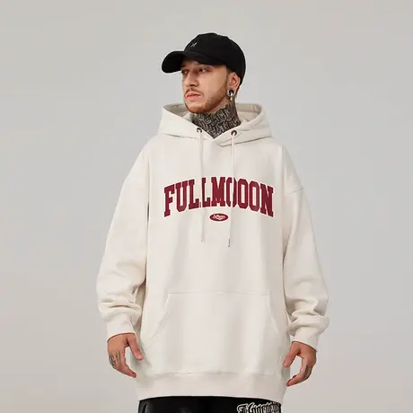 白色加肥加大码男装连帽胖子外套加绒卫衣宽松字母休闲百搭秋冬款商品大图