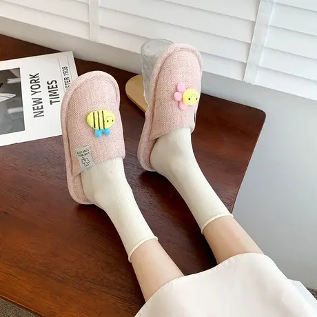 ins可爱小蜜蜂卡通家居拖鞋女秋冬包头室内舒适防滑学生棉拖鞋女商品大图