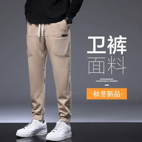 秋冬季卡其色运动卫裤男士休闲长裤束脚宽松2023新款男裤子春秋款商品大图