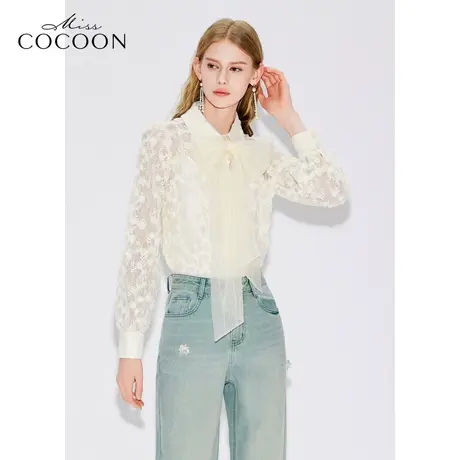 MISSCOCOON【繁花之境】24春新款重工蕾丝立体花朵蝴蝶结雪纺衬衫商品大图