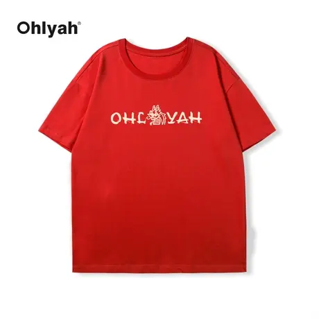 Ohlyah国潮龙年本命年衣服短袖t恤女2024新年款红色重磅宽松上衣图片
