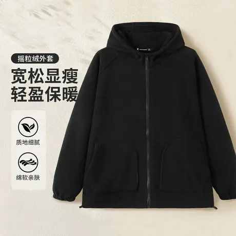 真维斯Z+女装 纯色宽松摇粒绒开衫简约百搭舒适保暖连帽外套X商品大图