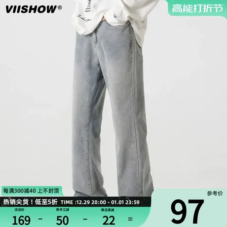 VIISHOW微喇牛仔裤男款高街拖地垂感直筒裤潮牌宽松复古休闲长裤图片