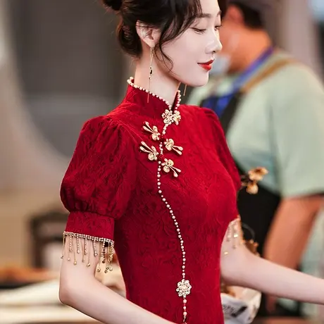 旗袍敬酒服新娘2023新款年轻款女夏季麦小登同款结婚礼服鱼尾订婚商品大图