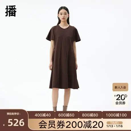 播商场同款2023秋新款立体分割线拱形小飞袖连衣裙女BDQ3LD0598图片