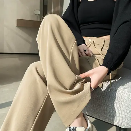 工装裤女2024新款高腰垂感西装裤春秋款宽松显瘦休闲直筒阔腿裤子商品大图