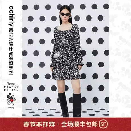 【新降】迪士尼米奇系列欧时力法式连衣裙新款秋装印花显瘦茶歇裙图片