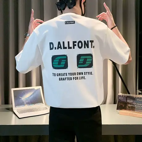 夏季印花字母短袖t恤男重磅潮牌简约半袖个性上衣ins爆款休闲T恤商品大图