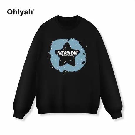 Ohlyah美式街头星星字母圆领卫衣男早秋宽松情侣外套团队服定制图片