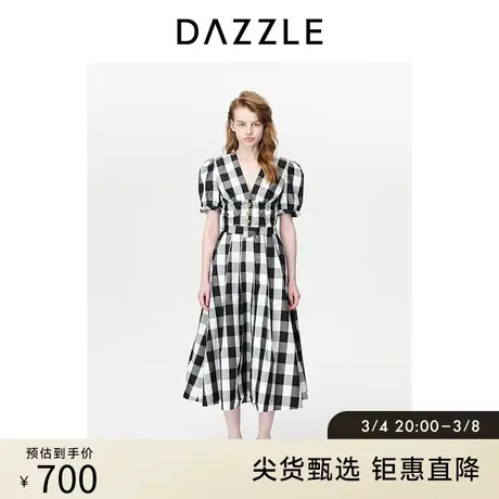 刘亦菲同款DAZZLE地素奥莱短袖衬衫新款短款法式黑白格子上衣女图片