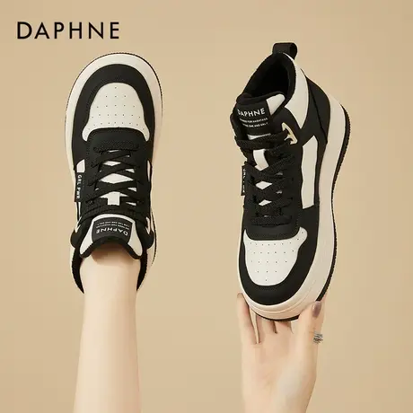 达芙妮时尚百搭黑白板鞋女秋冬加绒厚底休闲高帮鞋女轻便运动鞋女商品大图