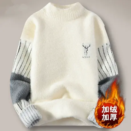 青少年男士半高领毛衣加绒加厚款秋冬季新款学生水貂绒打底针织衫商品大图