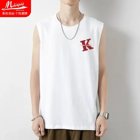 运动背心男砍袖宽肩健身篮球简约休闲夏季纯棉大码无袖t恤打底衫商品大图