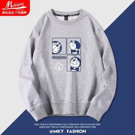 灰色哆啦A梦日系卡通无帽卫衣男春秋款青少年宽松潮流圆领上衣服商品大图