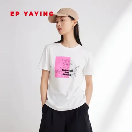 EP YAYING雅莹女装 时尚设计感印花棉短袖T恤 2023新款5346A图片