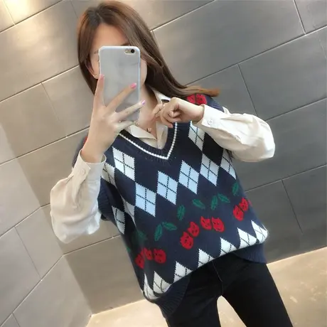 女士毛衣马甲背心外套女春装2023年新款韩版宽松外搭V领针织上衣商品大图