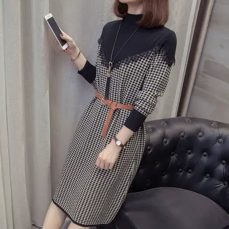 半高领毛衣裙女士秋冬季新款打底衫中长款毛衣外穿套头针织衫图片