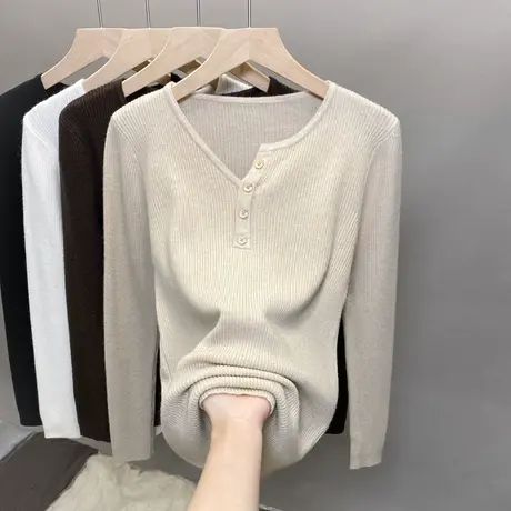 针织衫女V领打底衫内搭修身洋气毛衣2023年新款秋季套头百搭上衣图片