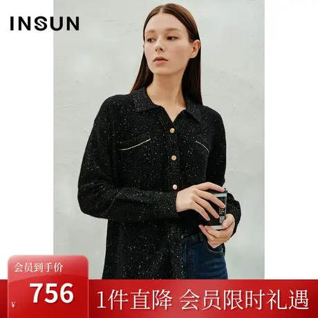 恩裳2023年春款新品软糯羊绒羊毛拼金线豆子纱衬衣式上衣图片