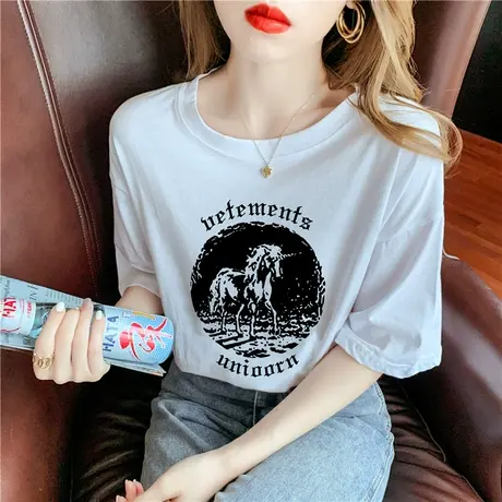 纯棉T恤女2023年夏季新款宽松大码半袖休闲印花短袖体恤上衣ins潮商品大图