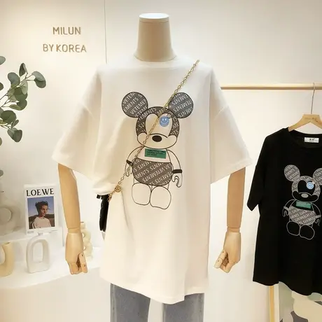 2021秋冬新款韩国东大门T恤衫刺绣字母卡通加厚短袖欧洲站打底衫商品大图