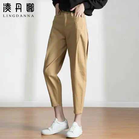 卡其色哈伦裤女春夏裤子2023新款女裤九分休闲小个子萝卜裤八分裤商品大图
