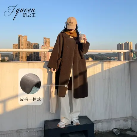 羊羔毛外套女中长款秋冬季新款复古休闲保暖颗粒绒仿皮毛一体大衣商品大图