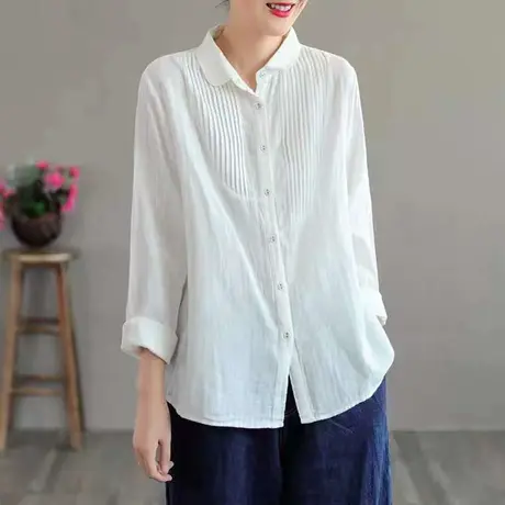 长袖白色衬衫女春秋上衣2023新款宽松上衣春季衬衣打底衫百搭女装图片